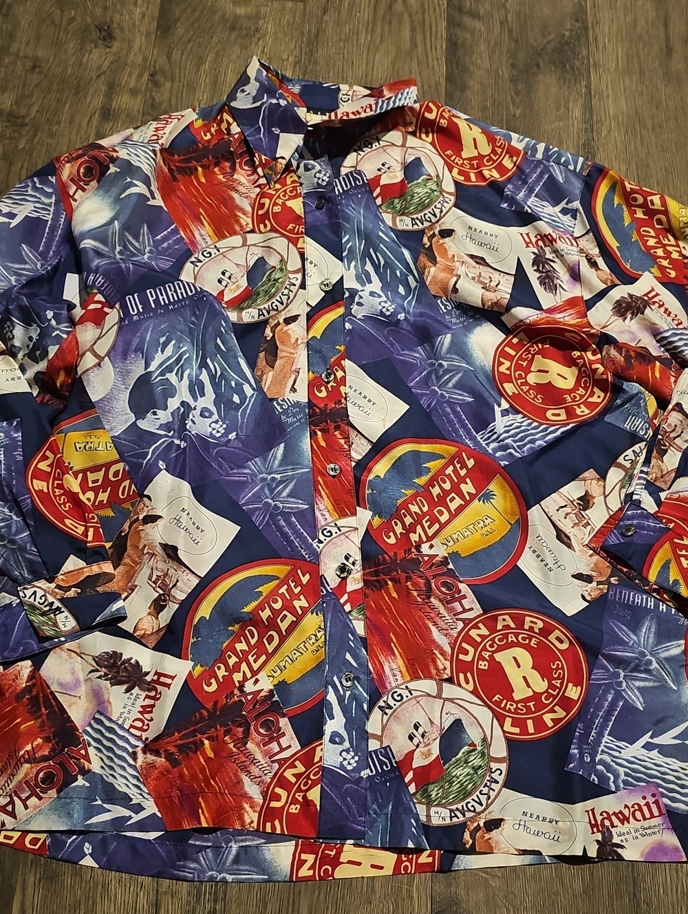 New York Studio Silk Shirt Vintage Hawaiian Women's Button Down Medium Retro Men